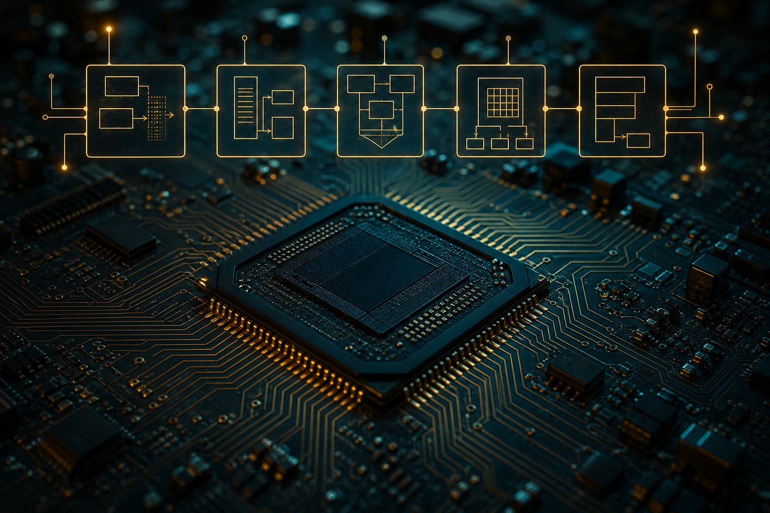 Processor die and schematic of a five-stage pipeline